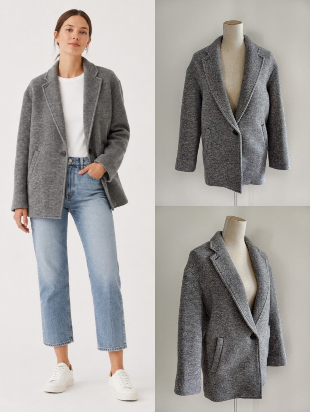 Babaton Wool Grey Single Button Henry Blazer Coat Jacket Aritzia
